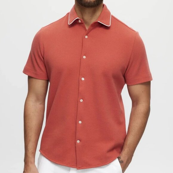 Julian & Mark Orange with White Contrast Tipped Pique Slim Shirt - Picture 1 of 1